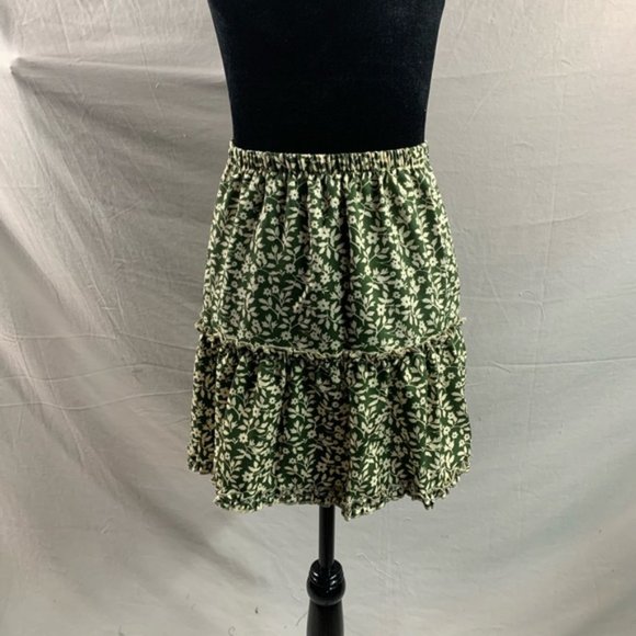 Olive Boho Floral Print Ruffle Hem Skirt - Picture 6 of 6